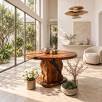 Rustic Stump Pedestal Foyer Table with Natural Crack Round Top, Solid Wood Entryway Accent Table