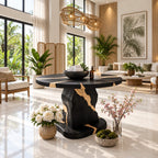 Rustic Stump Pedestal Foyer Table with Natural Crack Round Top, Solid Wood Entryway Accent Table