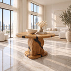 Rustic Stump Pedestal Foyer Table with Natural Crack Round Top, Solid Wood Entryway Accent Table
