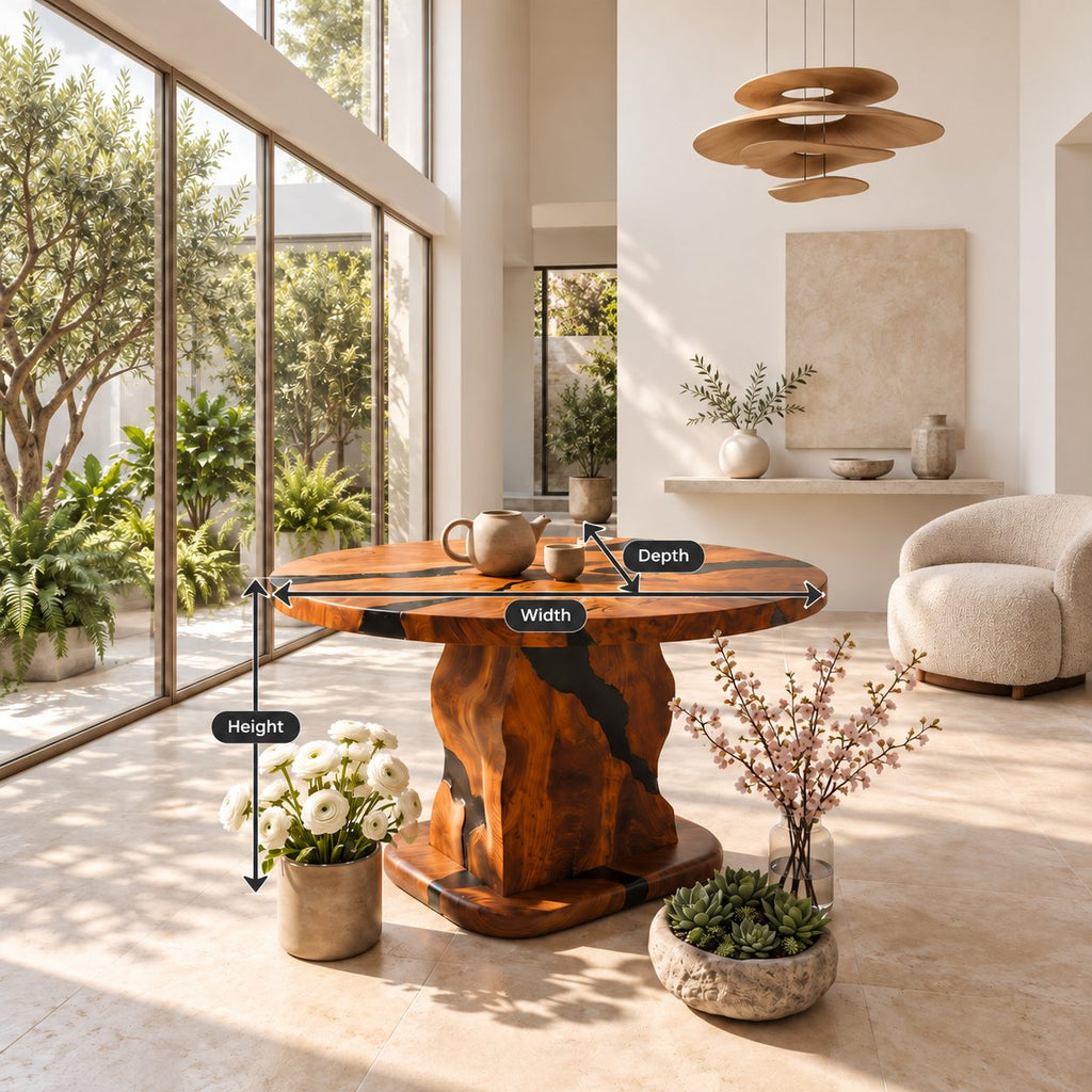 Rustic Stump Pedestal Foyer Table with Natural Crack Round Top, Solid Wood Entryway Accent Table