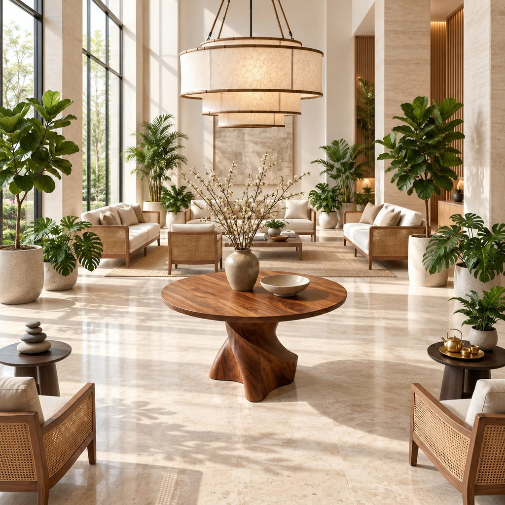 Organic Twisted Pedestal Round Foyer Table, Freeform Sculpted Solid Wood Entryway Center Table
