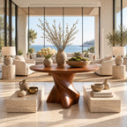 Organic Twisted Pedestal Round Foyer Table, Freeform Sculpted Solid Wood Entryway Center Table