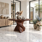 Organic Twisted Pedestal Round Foyer Table, Freeform Sculpted Solid Wood Entryway Center Table