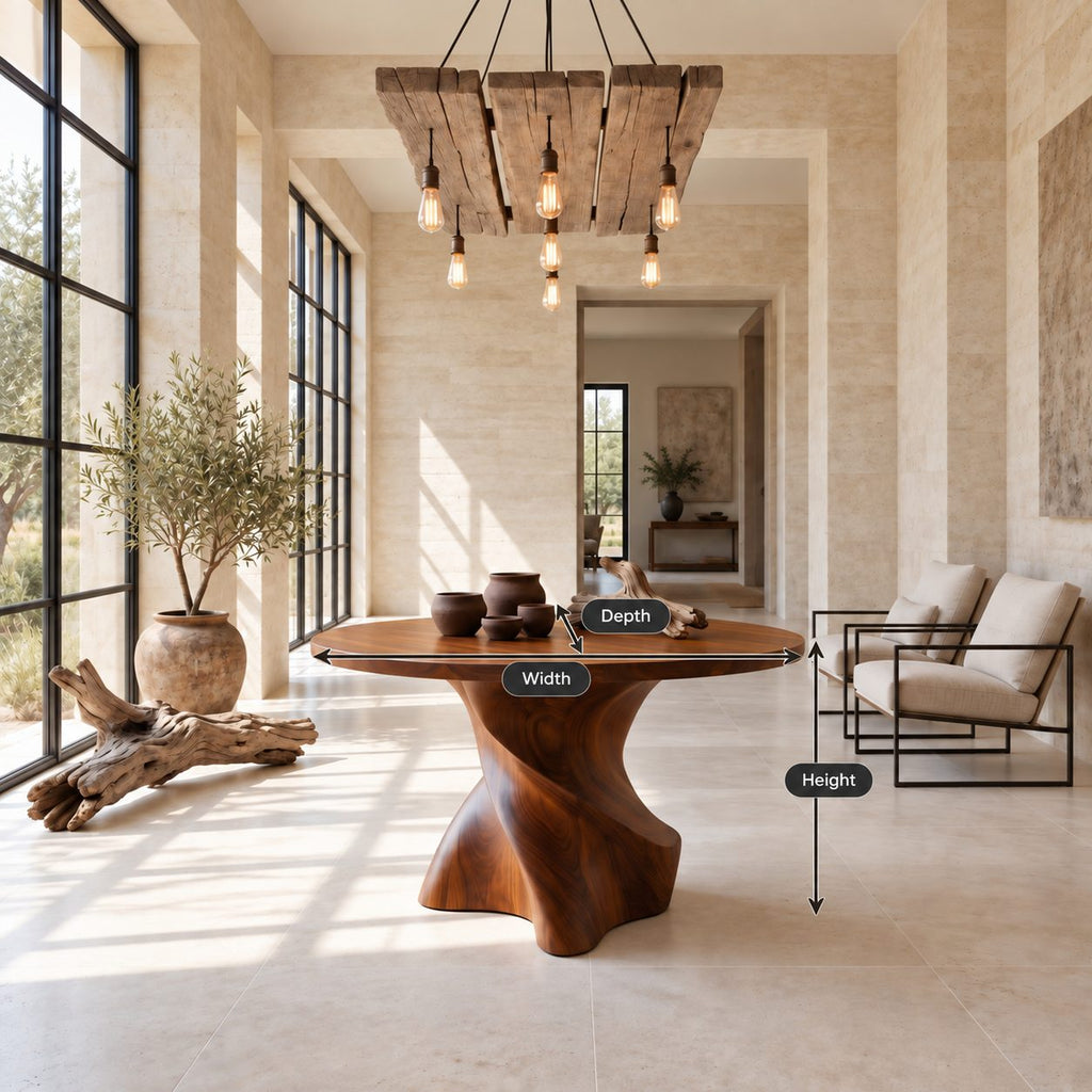 Organic Twisted Pedestal Round Foyer Table, Freeform Sculpted Solid Wood Entryway Center Table