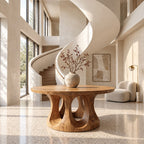 Round Entryway Table with Dual Ring Arched Pedestal Base, Organic Solid Wood Foyer and Hallway Table