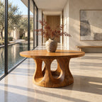 Round Entryway Table with Dual Ring Arched Pedestal Base, Organic Solid Wood Foyer and Hallway Table