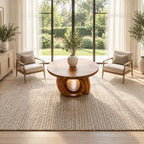 Round Foyer Table with Carved Ring Pedestal Base, Chunky Solid Wood Entry Table for Hallway