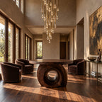 Round Foyer Table with Carved Ring Pedestal Base, Chunky Solid Wood Entry Table for Hallway