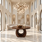 Contemporary Round Foyer Table with Open Ring Arch Base, Solid Wood Entryway Center Table