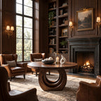 Contemporary Round Foyer Table with Open Ring Arch Base, Solid Wood Entryway Center Table