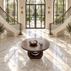 Contemporary Round Foyer Table with Open Ring Arch Base, Solid Wood Entryway Center Table