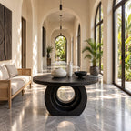 Contemporary Round Foyer Table with Open Ring Arch Base, Solid Wood Entryway Center Table