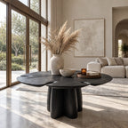 Clover Top Foyer Table with Chunky Lobed Pedestal, Organic Solid Wood Entryway Center Table