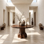Round Foyer Table with Chunky Claw Foot Pedestal, Rustic Handcrafted Solid Wood Entryway Table