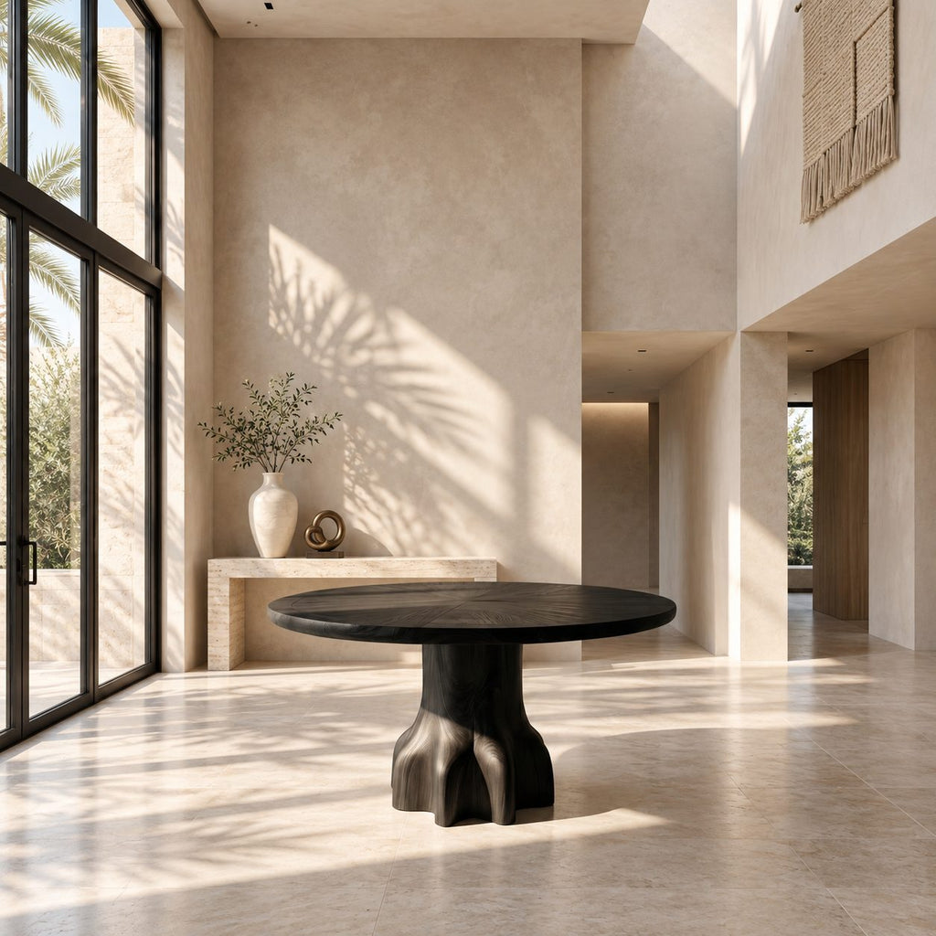 Round Foyer Table with Chunky Claw Foot Pedestal, Rustic Handcrafted Solid Wood Entryway Table
