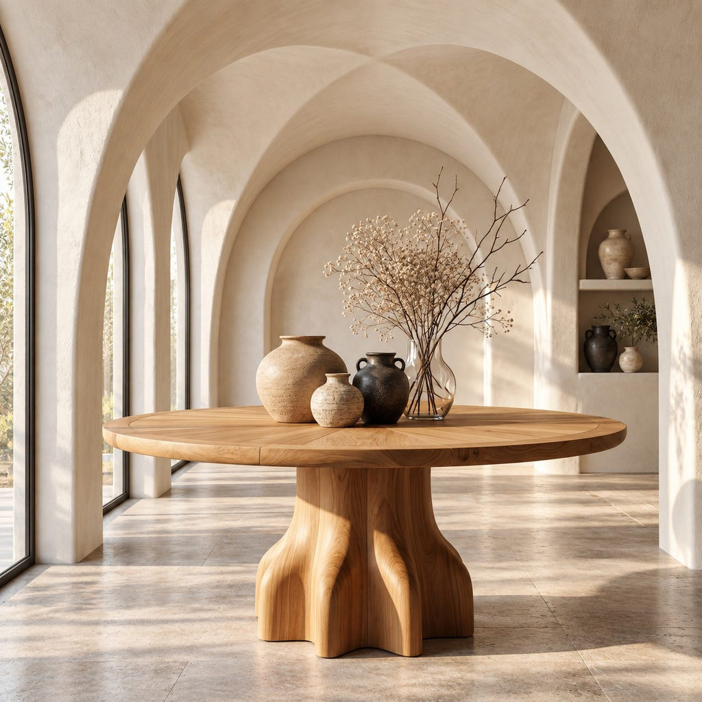 Round Foyer Table with Chunky Claw Foot Pedestal, Rustic Handcrafted Solid Wood Entryway Table