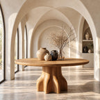 Round Foyer Table with Chunky Claw Foot Pedestal, Rustic Handcrafted Solid Wood Entryway Table