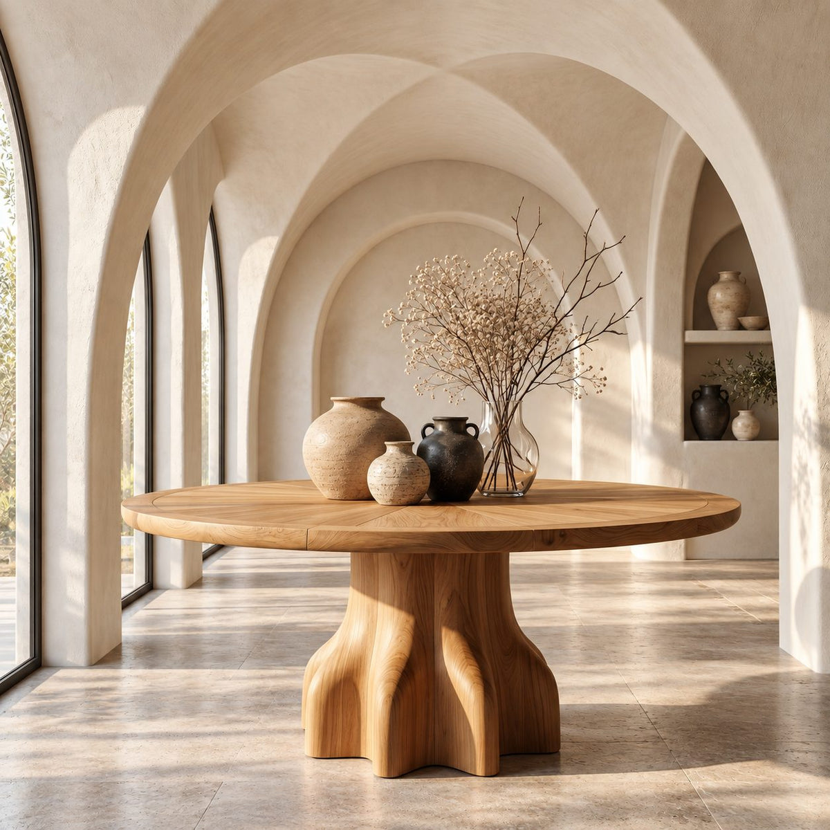 Round Foyer Table with Chunky Claw Foot Pedestal, Rustic Handcrafted Solid Wood Entryway Table