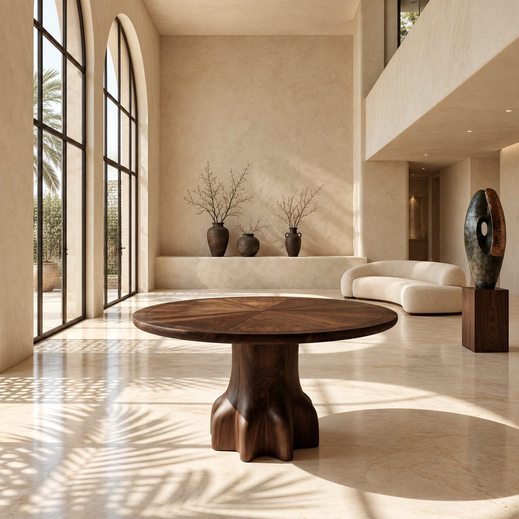 Round Foyer Table with Chunky Claw Foot Pedestal, Rustic Handcrafted Solid Wood Entryway Table