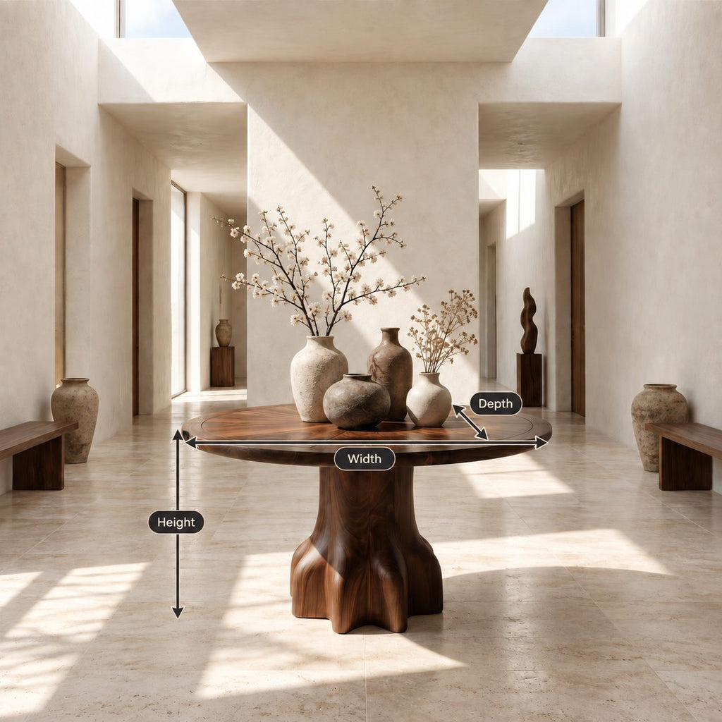 Round Foyer Table with Chunky Claw Foot Pedestal, Rustic Handcrafted Solid Wood Entryway Table