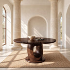 Wavy Edge Round Foyer Table with Open Loop Pedestal on Plinth, Organic Solid Wood Entry Table