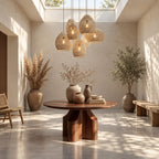 Round Foyer Table with Cross Block Pedestal, Contemporary Solid Wood Entryway or Dining Table