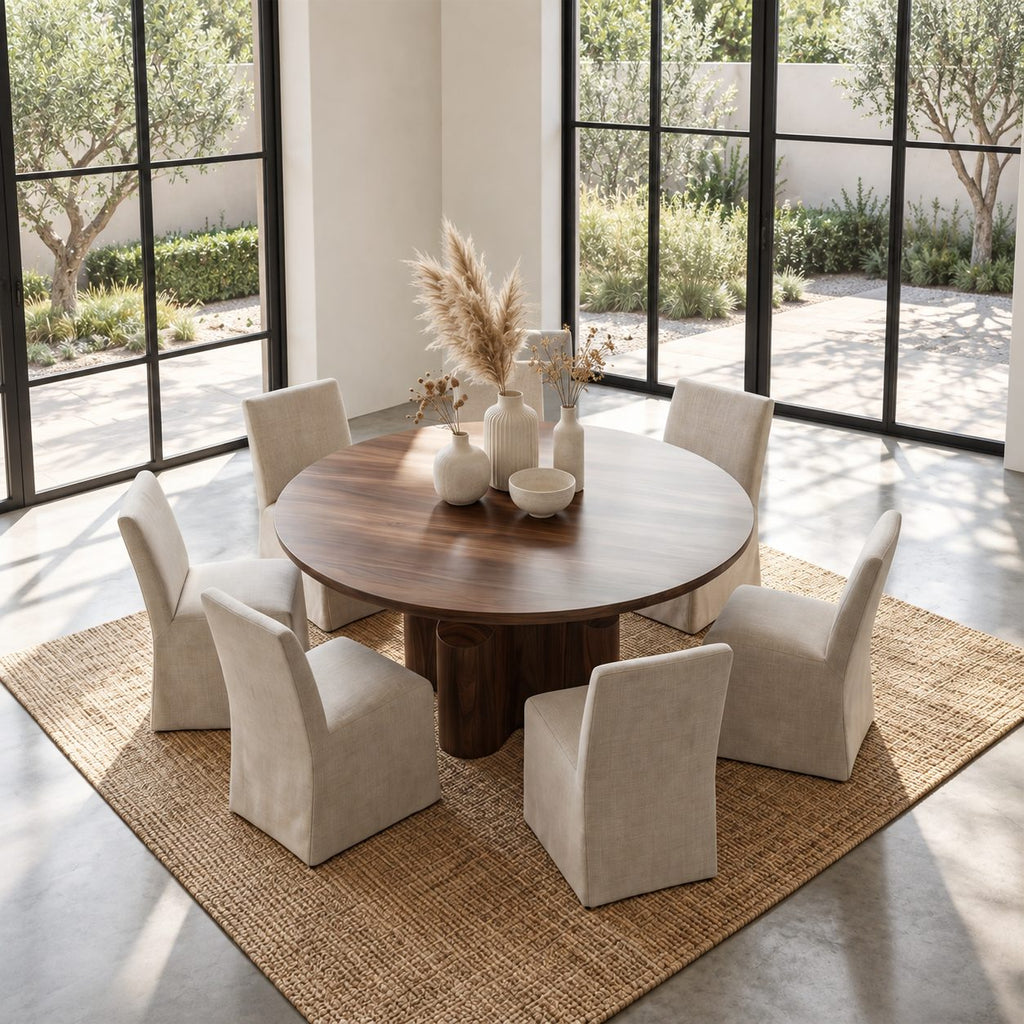 Round Foyer Table with Cross Block Pedestal, Contemporary Solid Wood Entryway or Dining Table