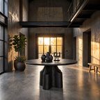 Round Foyer Table with Cross Block Pedestal, Contemporary Solid Wood Entryway or Dining Table