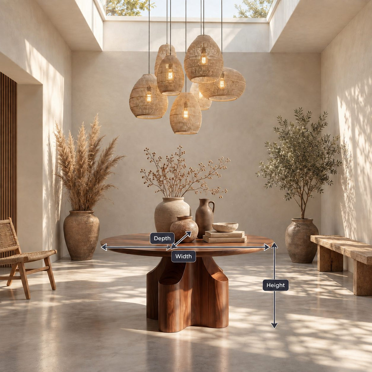 Round Foyer Table with Cross Block Pedestal, Contemporary Solid Wood Entryway or Dining Table