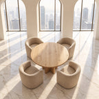 Round Foyer Table with Four Fin Clover Pedestal, Organic Solid Wood Entryway or Small Dining Table