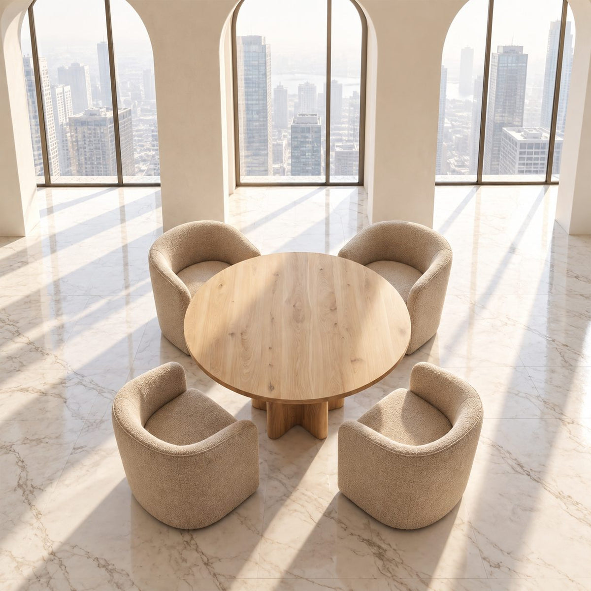 Round Foyer Table with Four Fin Clover Pedestal, Organic Solid Wood Entryway or Small Dining Table