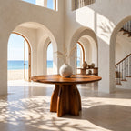 Round Foyer Table with Four Fin Clover Pedestal, Organic Solid Wood Entryway or Small Dining Table