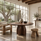 Round Foyer Table with Four Fin Clover Pedestal, Organic Solid Wood Entryway or Small Dining Table