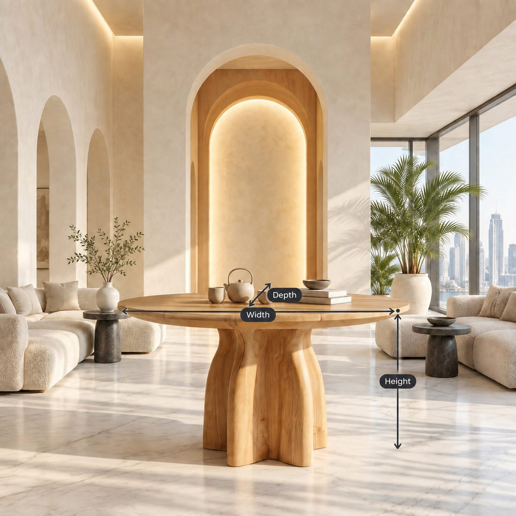 Round Foyer Table with Four Fin Clover Pedestal, Organic Solid Wood Entryway or Small Dining Table