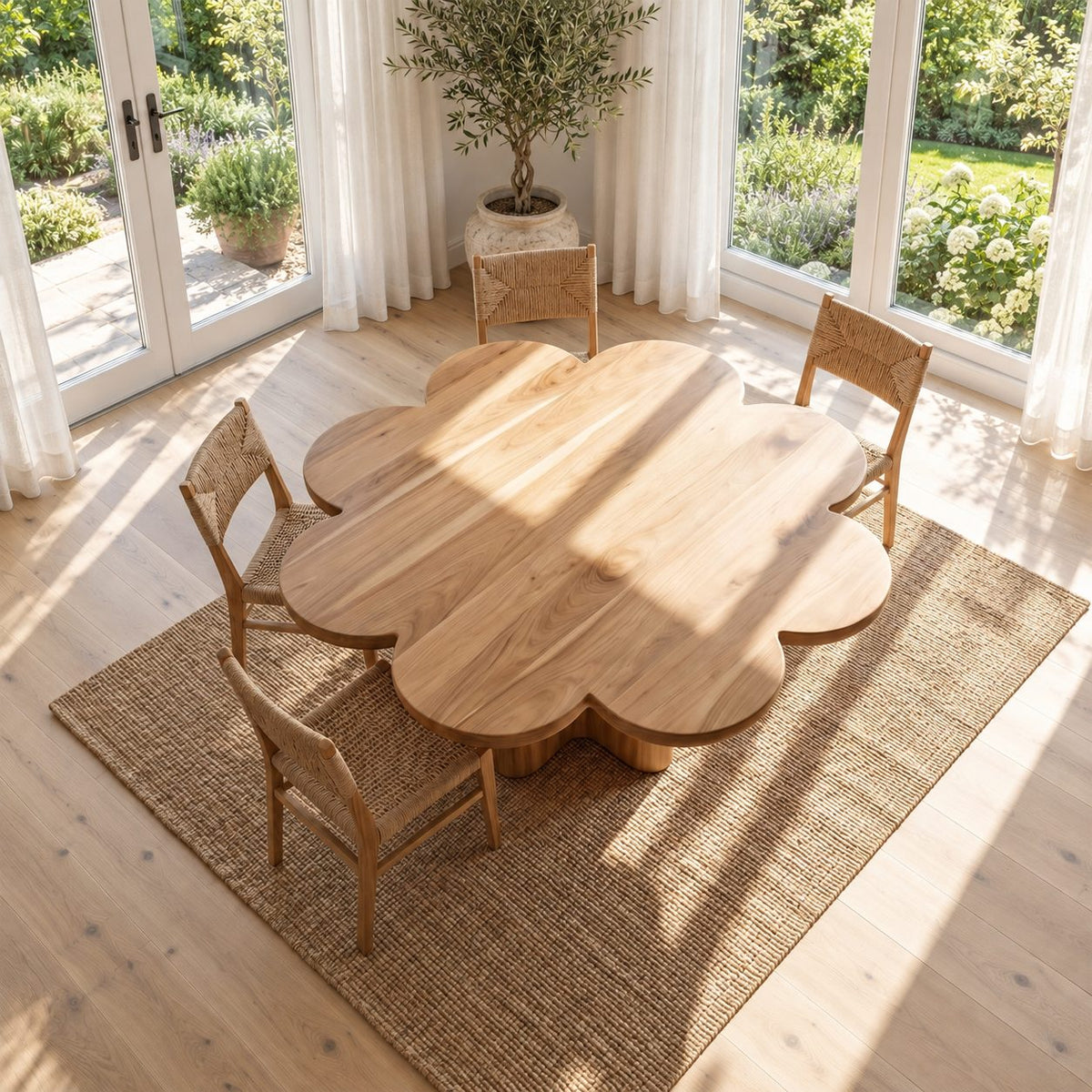 Scalloped Cloud Top Foyer Table on Chunky Pedestal, Rustic Solid Wood Entryway or Dining Table