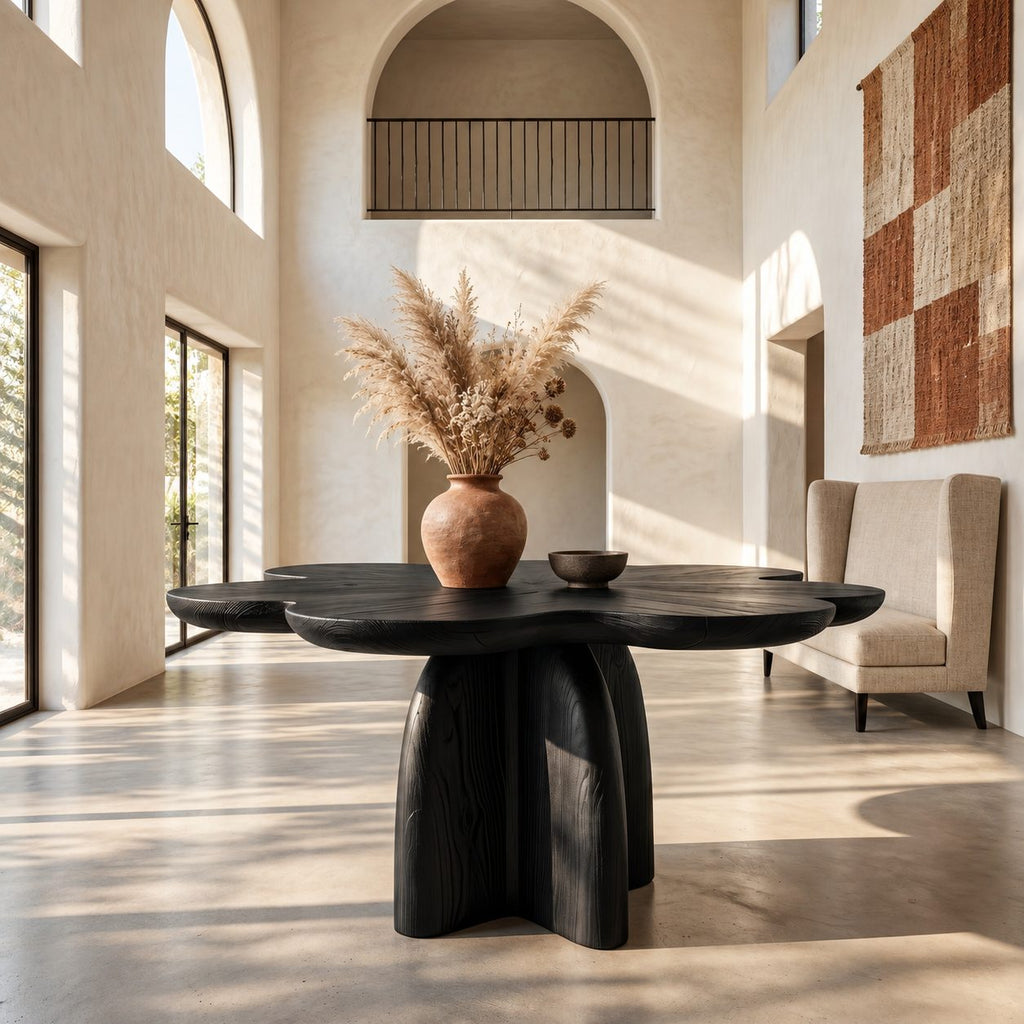 Scalloped Cloud Top Foyer Table on Chunky Pedestal, Rustic Solid Wood Entryway or Dining Table