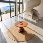 Round Entryway Table with Turned Stacked Bulb Pedestal, Modern Solid Wood Foyer Table for Hallway