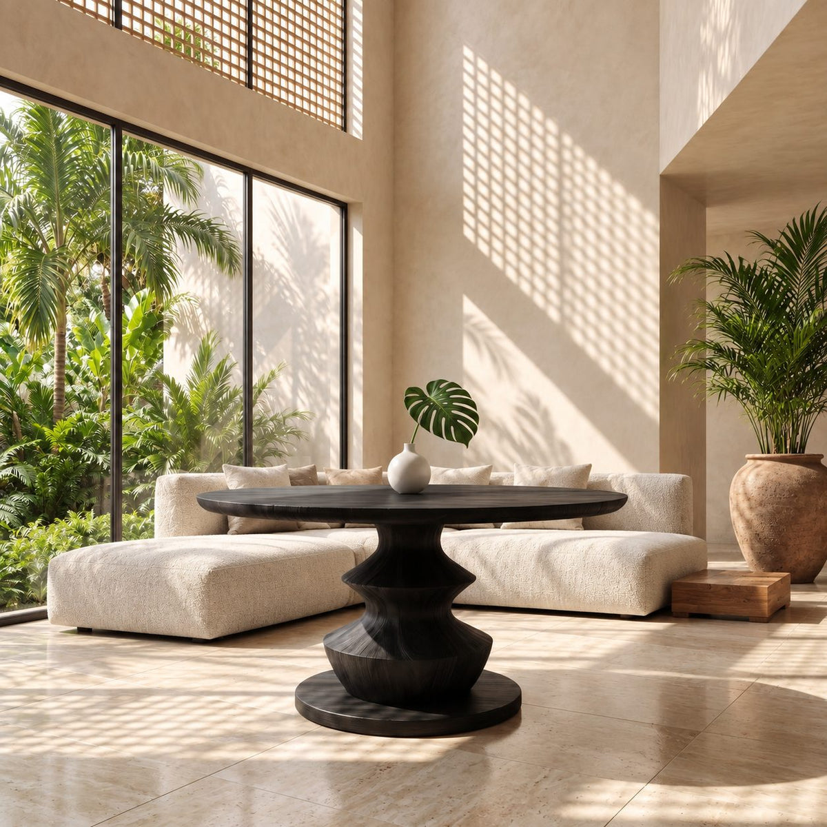 Round Entryway Table with Turned Stacked Bulb Pedestal, Modern Solid Wood Foyer Table for Hallway