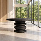 Round Entryway Table with Stacked Ring Column Base, Architectural Solid Wood Foyer Table for Lobby