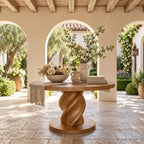 Round Entry Table with Rope Twist Pedestal on Wide Round Plinth, Statement Solid Wood Foyer Table