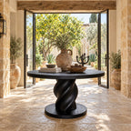 Round Entry Table with Rope Twist Pedestal on Wide Round Plinth, Statement Solid Wood Foyer Table
