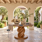 Round Entry Table with Rope Twist Pedestal on Wide Round Plinth, Statement Solid Wood Foyer Table