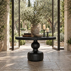 Round Center Hall Table with Turned Gourd Pedestal, Rustic Solid Wood Foyer Accent Table for Entry