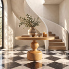 Round Center Hall Table with Turned Gourd Pedestal, Rustic Solid Wood Foyer Accent Table for Entry