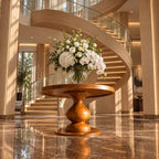 Round Entryway Table with Turned Baluster Pedestal and Disc Foot, Rustic Solid Wood Foyer Table