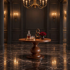 Round Entryway Table with Turned Baluster Pedestal and Disc Foot, Rustic Solid Wood Foyer Table