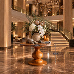 Round Entryway Table with Turned Baluster Pedestal and Disc Foot, Rustic Solid Wood Foyer Table