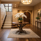 Tree Root Pedestal Foyer Table, Round Solid Wood Entryway Table with Carved Branching Root Base