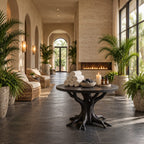 Tree Root Pedestal Foyer Table, Round Solid Wood Entryway Table with Carved Branching Root Base
