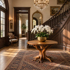 Tree Root Pedestal Foyer Table, Round Solid Wood Entryway Table with Carved Branching Root Base